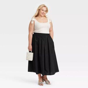 NWT Target Women's A-Line Midi Picnic Skirt - A New Day™ in Black Size XXL